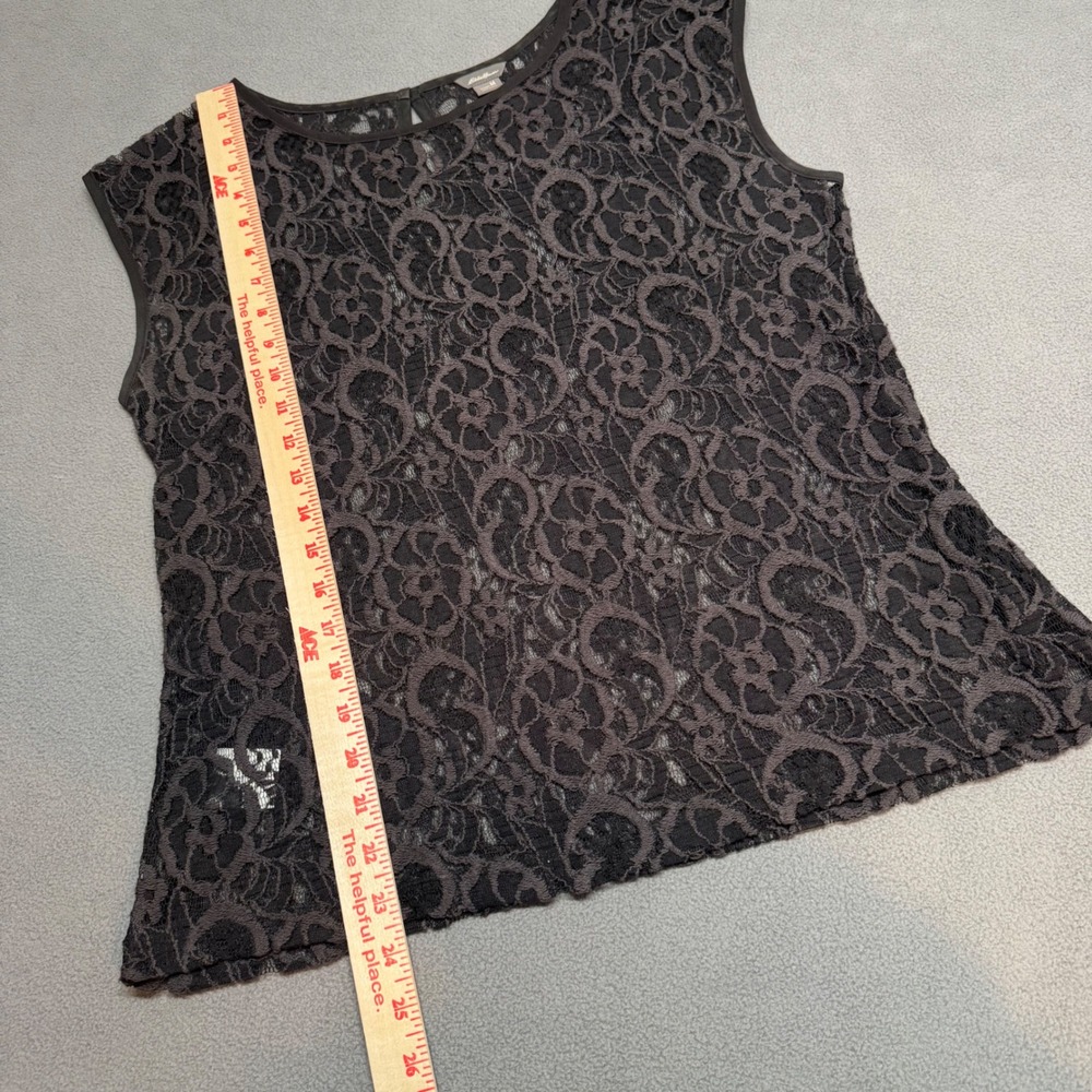 Eddie Bauer Lace Tank Top Floral Sheer Sleeveless M Black Whimsygoth Layering - Picture 6 of 11